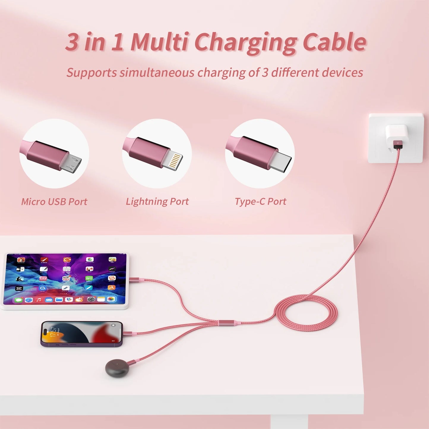 2-pack, 3-in-1 USB charging cable