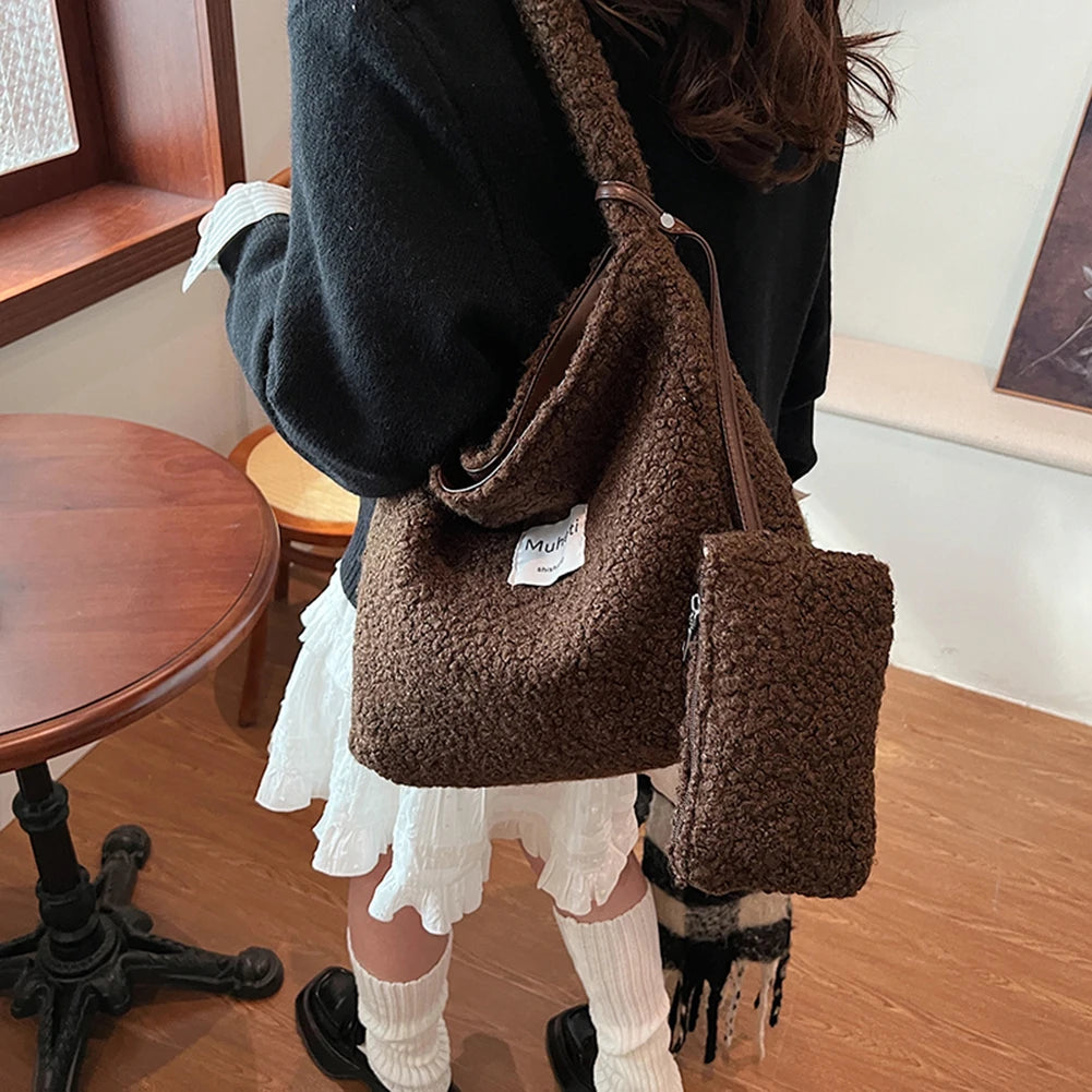 Lamb Wool Shoulder Bag for Women