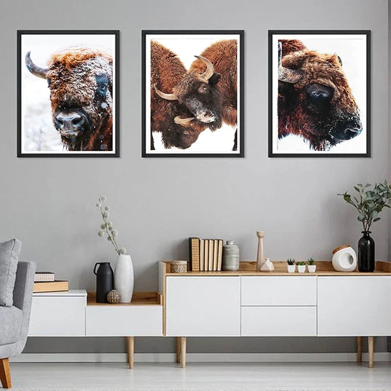 Bison Poster Modern Animal Snow Cow Wall Art