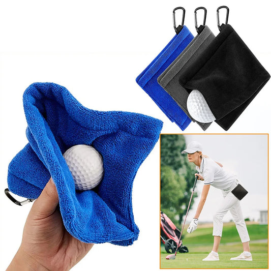 Square Microfiber Golf Ball Cleaning Towel with Carabiner Hook