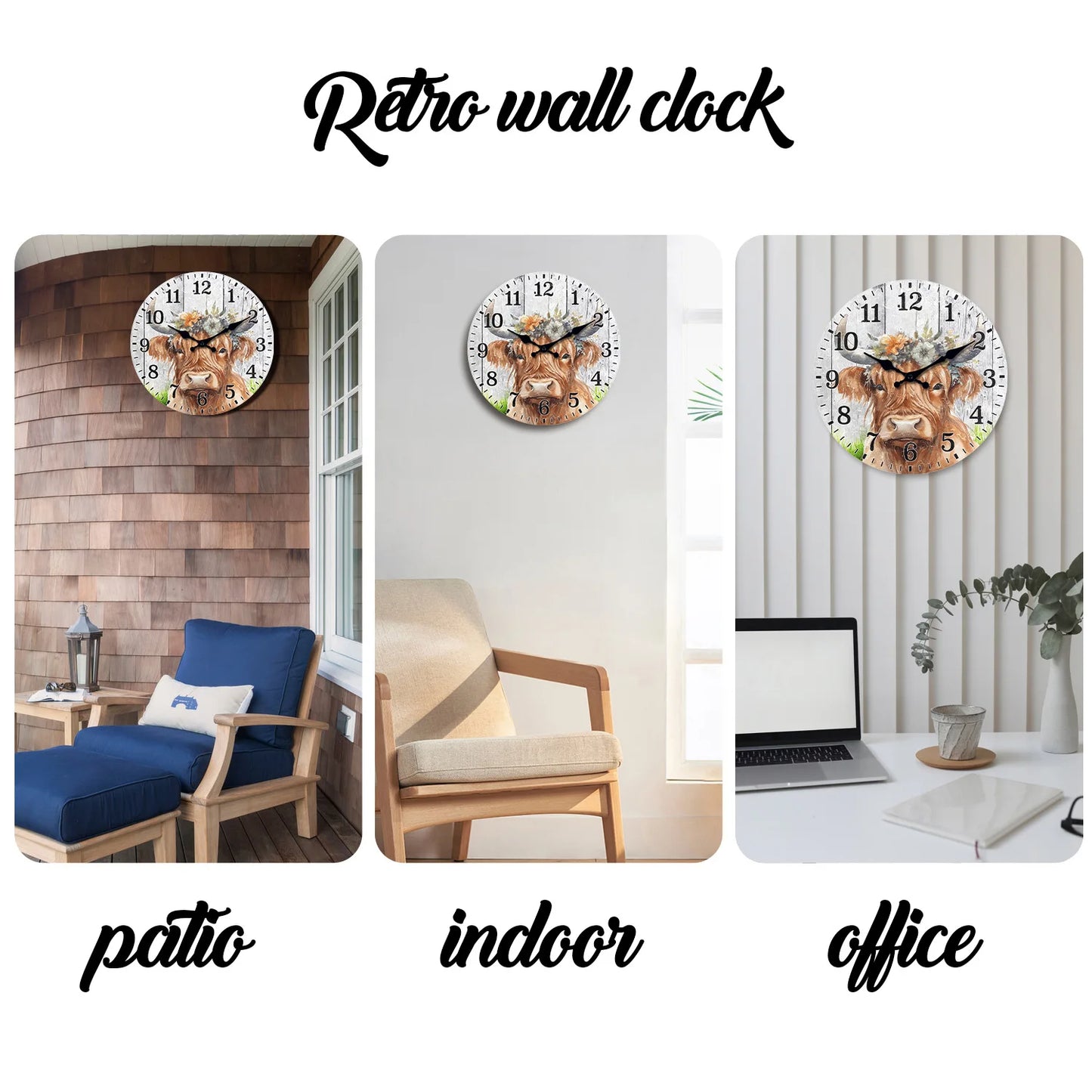 Creative Highland Cow Wooden Wall Clock