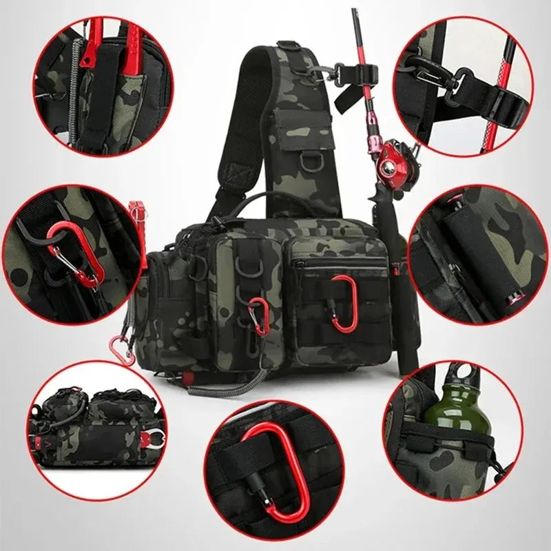 Fishing Tackle Backpack with Rod Holder & Gear Storage Bag – Sling Shoulder Pack for Men