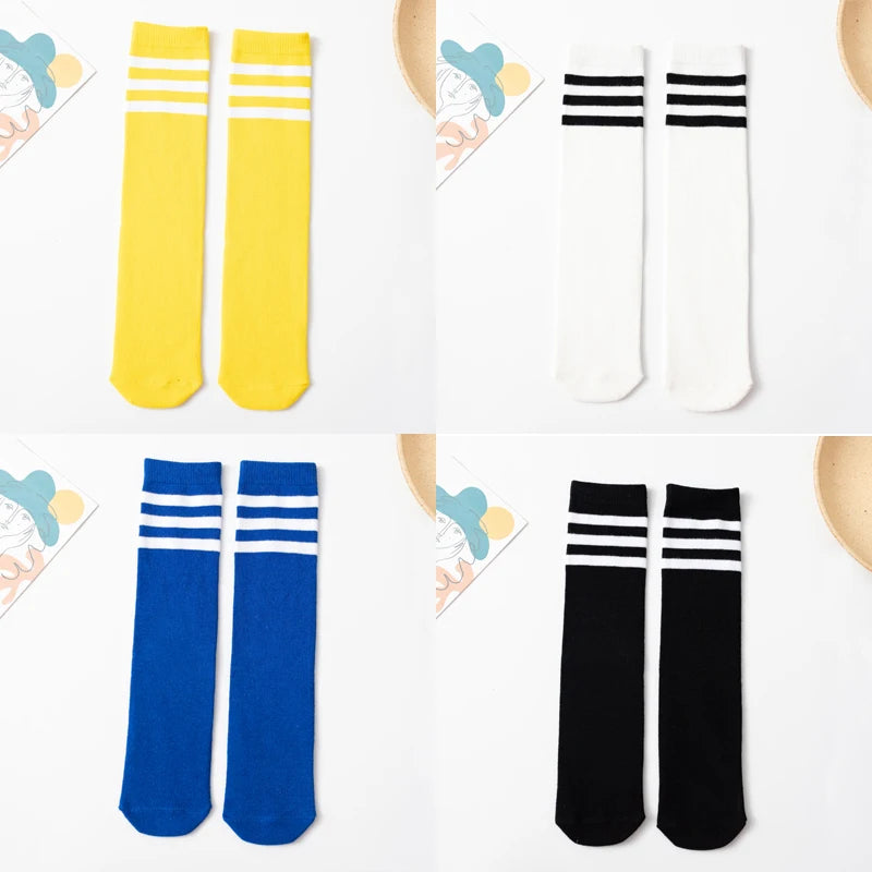 Three Stripes Knee-High Cotton Sports Socks