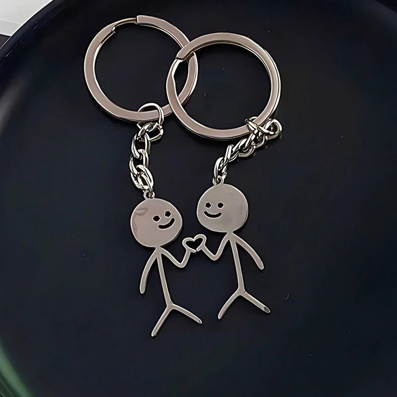 2pcs/set Stickman Matching Heart Keychain