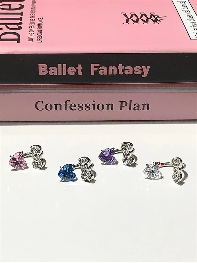 Cute Bowknot Love Heart 316L Stainless Steel Annular Ear Bone Nail Earring