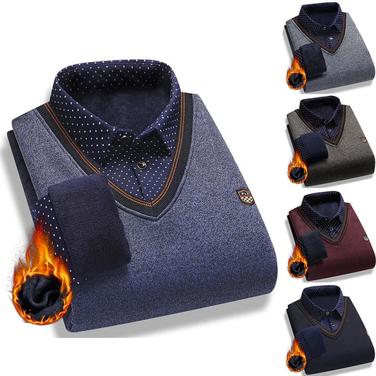Men’s Plush Knitted Fake Two-Piece Sweater
