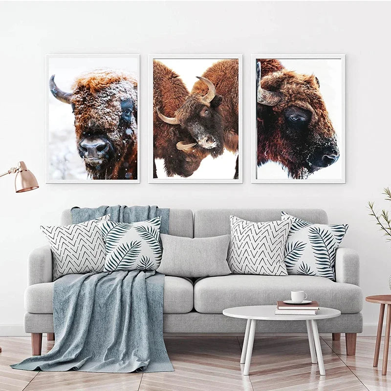 Bison Poster Modern Animal Snow Cow Wall Art