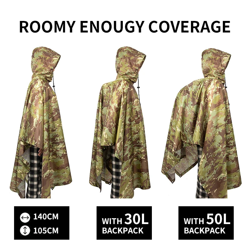 Multifunctional Raincoat Waterproof Poncho – Camouflage Cover for Camping, Hunting, Shelter, and Emergency Use