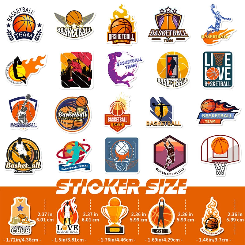 50PCS Trendy Cool Motivational Sport Slam Dunk Cartoon Basketball Stickers