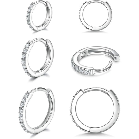 925 Sterling Silver Small Hoop Earrings Zirconia Huggie