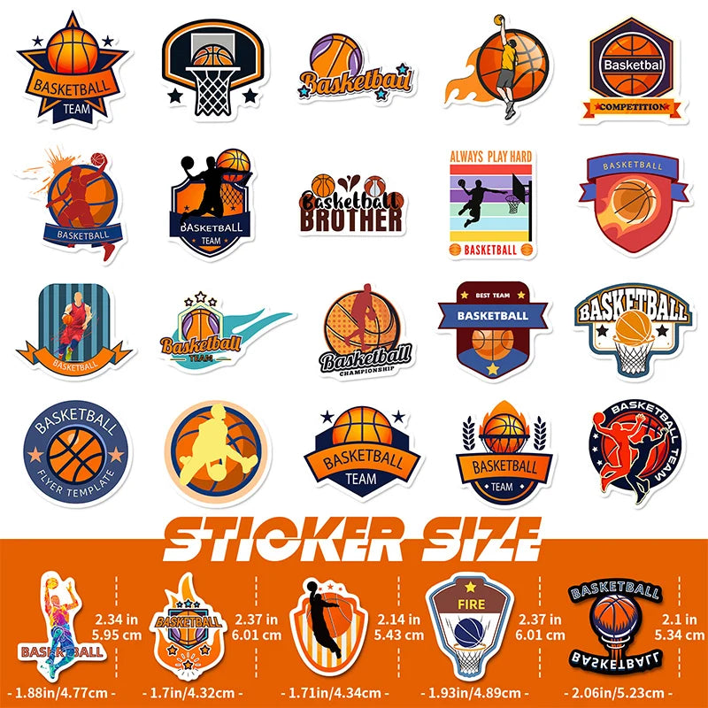 50PCS Trendy Cool Motivational Sport Slam Dunk Cartoon Basketball Stickers