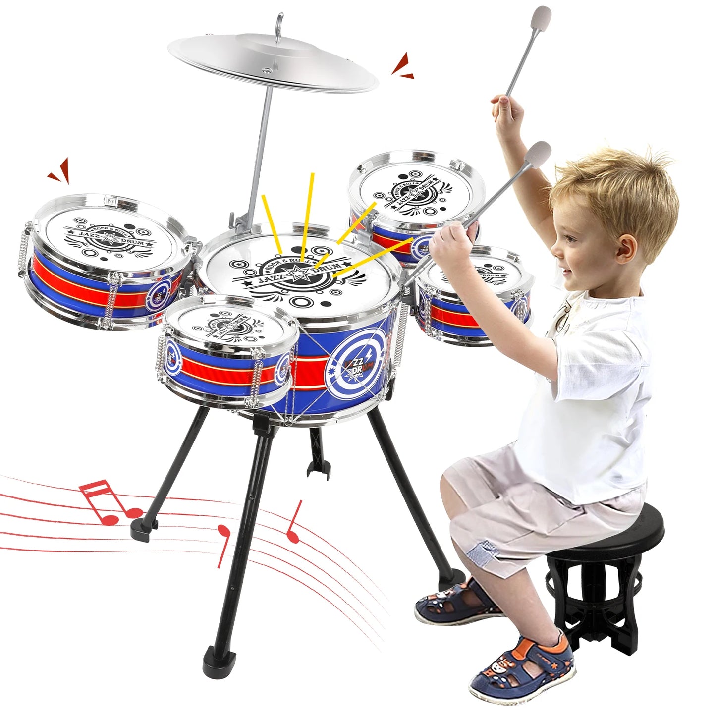 Jazz Drum Set for Children Beginners with Stool & 5 Drums