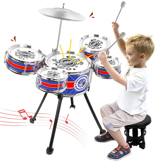 Jazz Drum Set for Children Beginners with Stool & 5 Drums