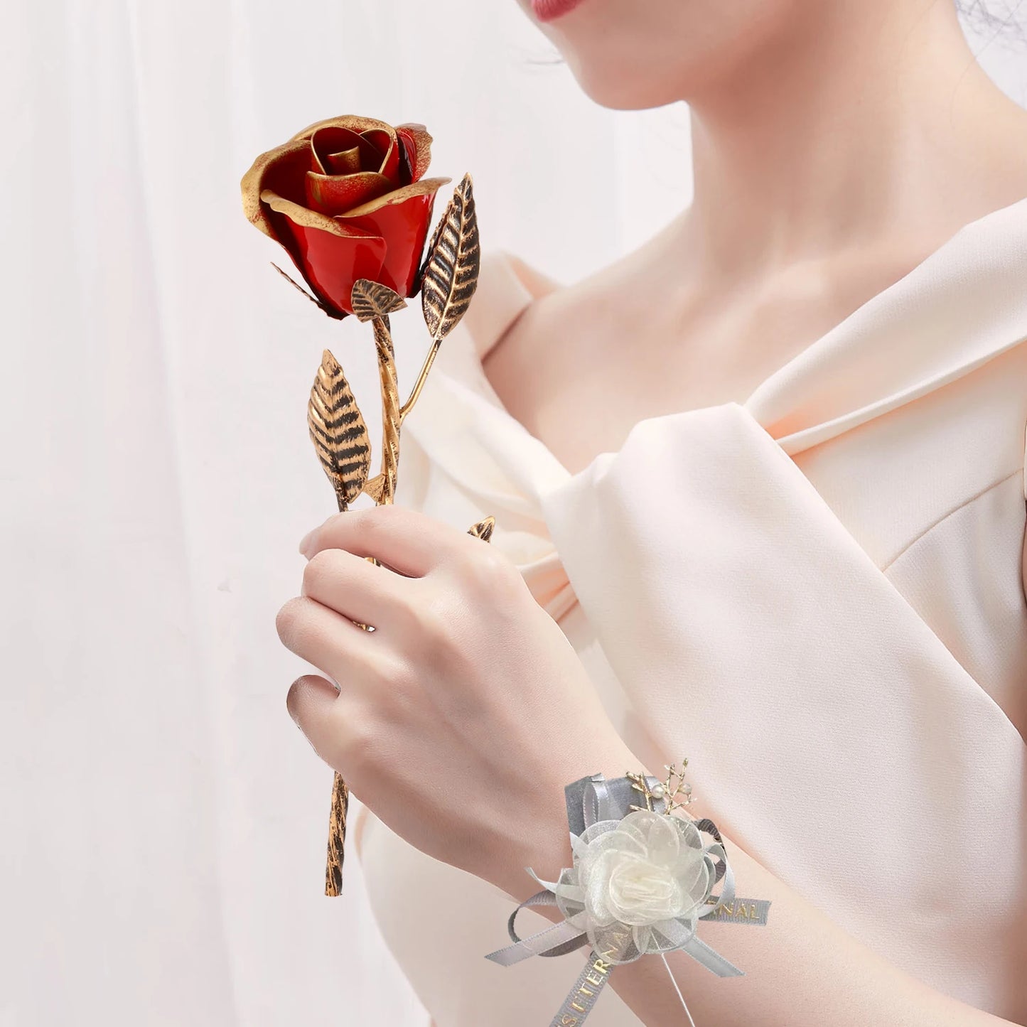 Hand-Forged Wrought Iron Red Metal Rose