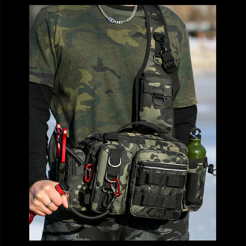 Fishing Tackle Backpack with Rod Holder & Gear Storage Bag – Sling Shoulder Pack for Men