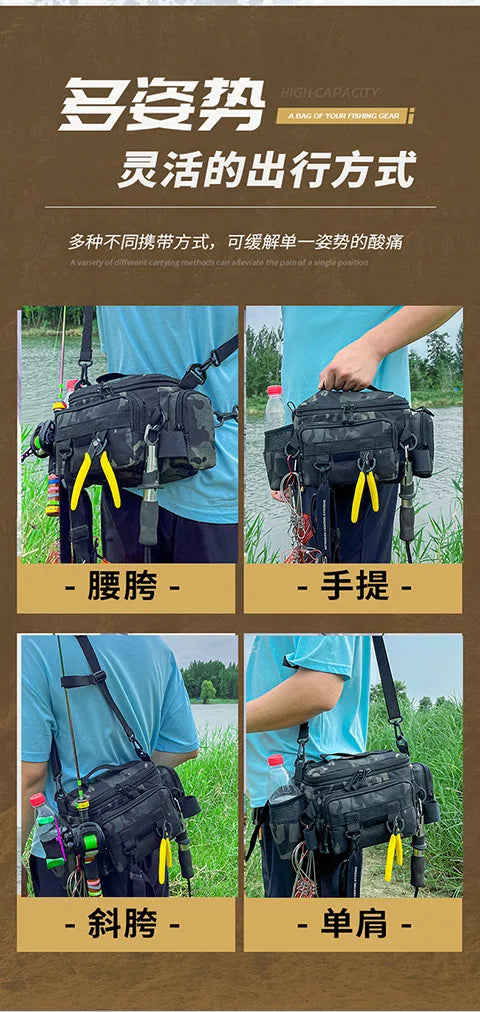 Fishing Tackle Shoulder Bag with Portable Fishing Rod Holder – Outdoor Sports Bag for Fly Fishing