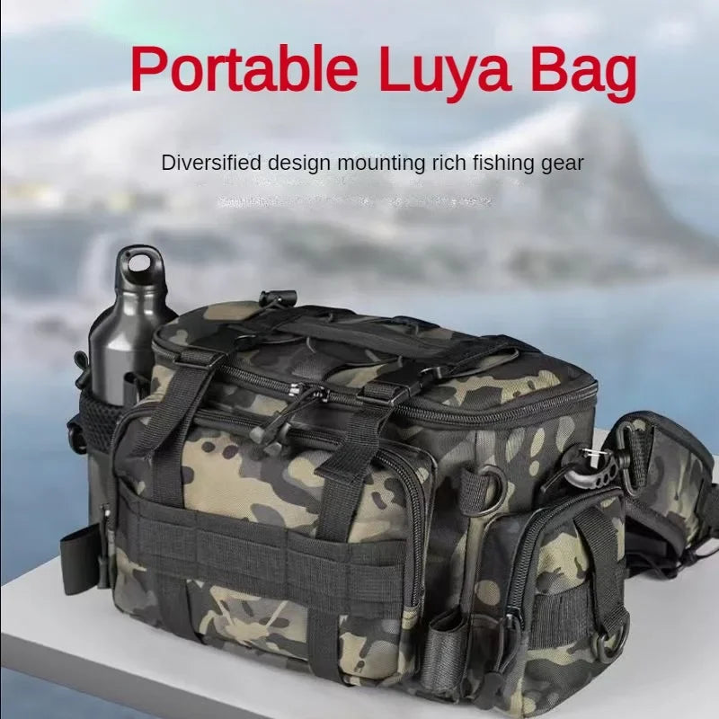 Fishing Tackle Shoulder Bag with Portable Fishing Rod Holder – Outdoor Sports Bag for Fly Fishing