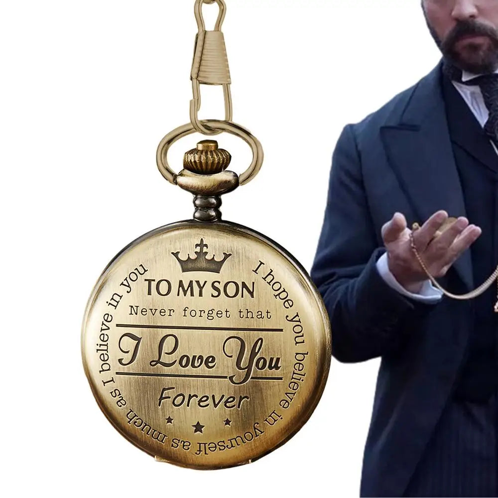 Pocket Watch with Chain Retro Engraving Numeral Watch