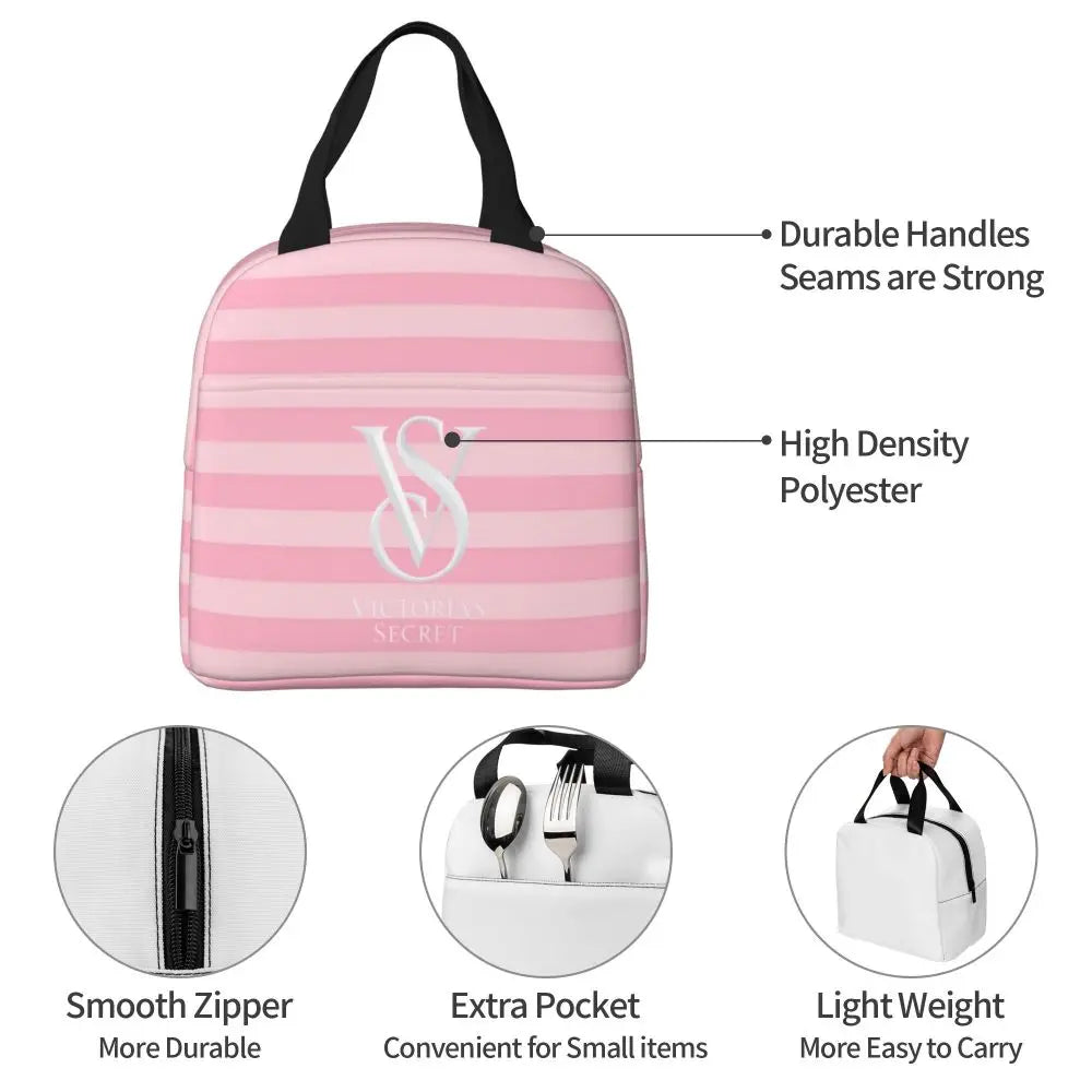 V-Victoria's Secret Stripe Insulated Lunch Bag