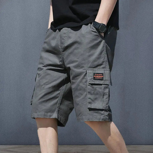 Men Cargo Shorts with Multiple Pockets Elastic Waist Breathable Fabric