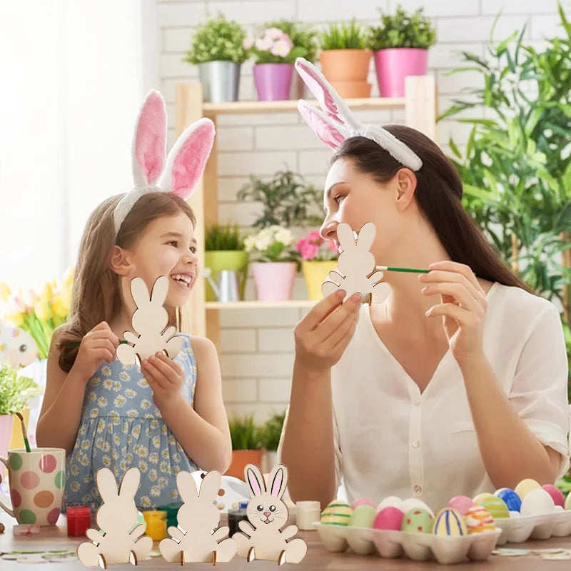 Wooden Easter Rabbit Ornaments DIY Set