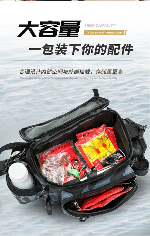 Fishing Tackle Shoulder Bag with Portable Fishing Rod Holder – Outdoor Sports Bag for Fly Fishing