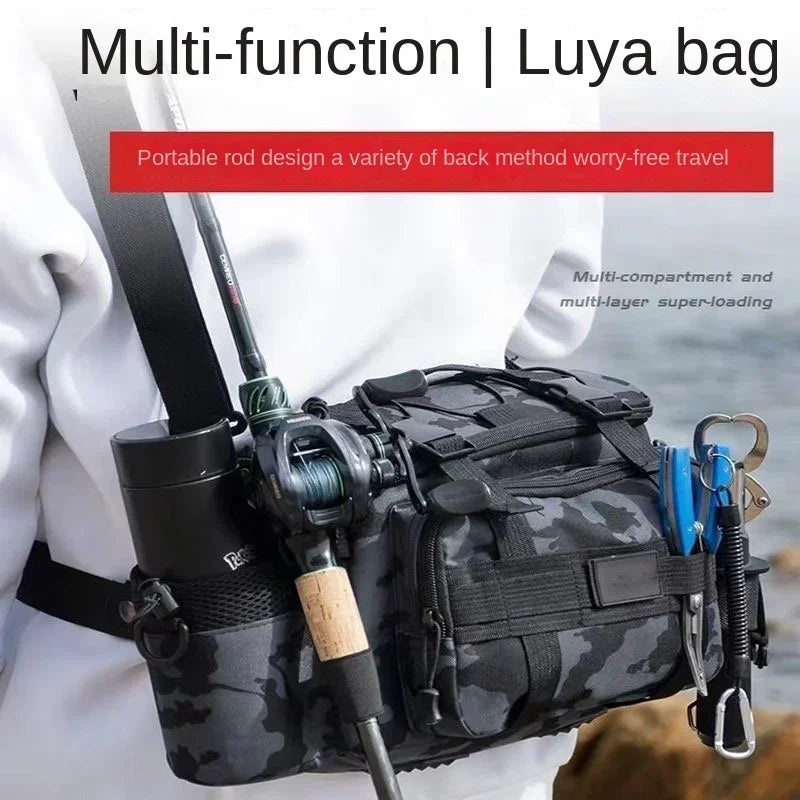Fishing Tackle Shoulder Bag with Portable Fishing Rod Holder – Outdoor Sports Bag for Fly Fishing