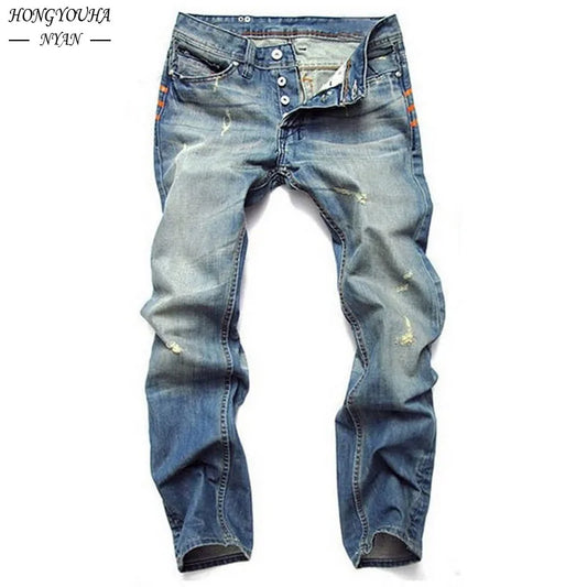 Streetwear Mens Slim Fit Ripped Straight Jeans