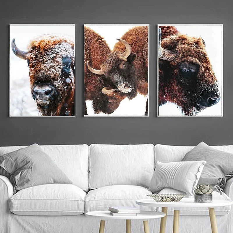 Bison Poster Modern Animal Snow Cow Wall Art