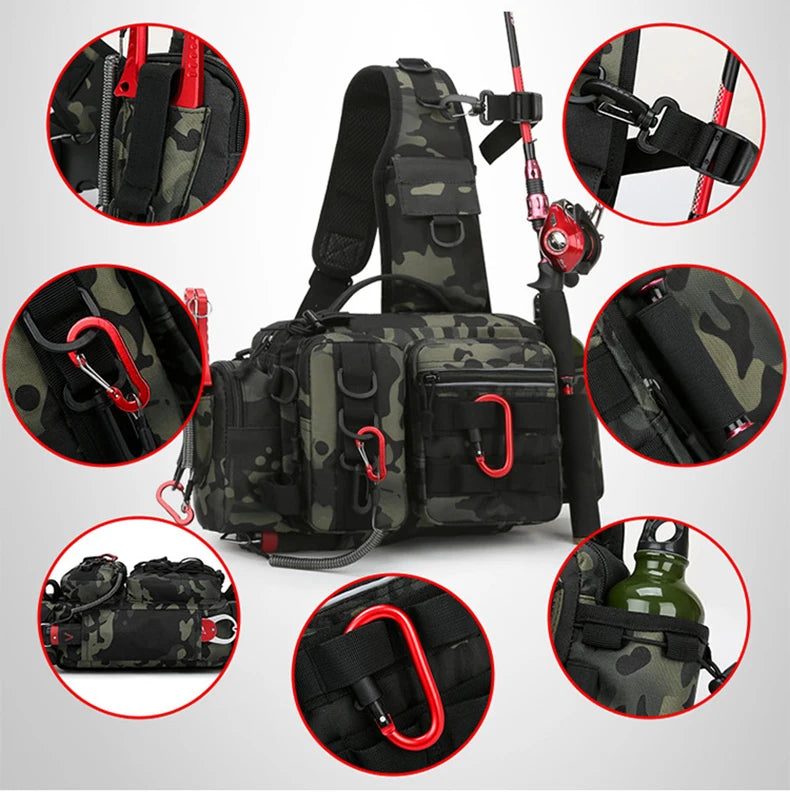 Fishing Tackle Backpack with Rod Holder & Gear Storage Bag – Sling Shoulder Pack for Men