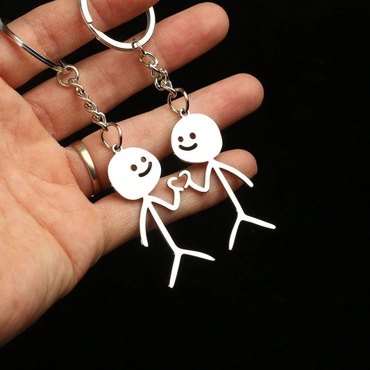 2pcs/set Stickman Matching Heart Keychain