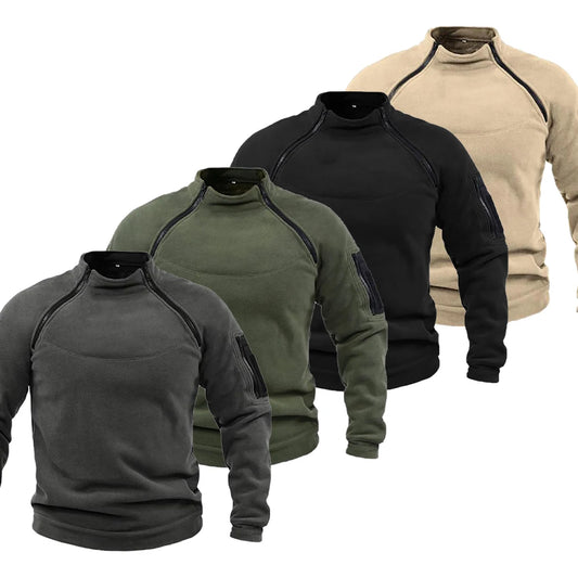 Windproof Fleece Men’s Sweatshirt – Tactical Outdoor Sportswear Jacket with Standing Collar